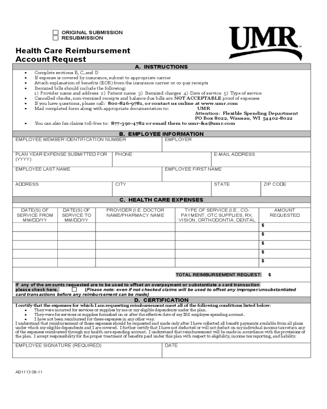 Health Care Reimbursement Account Request