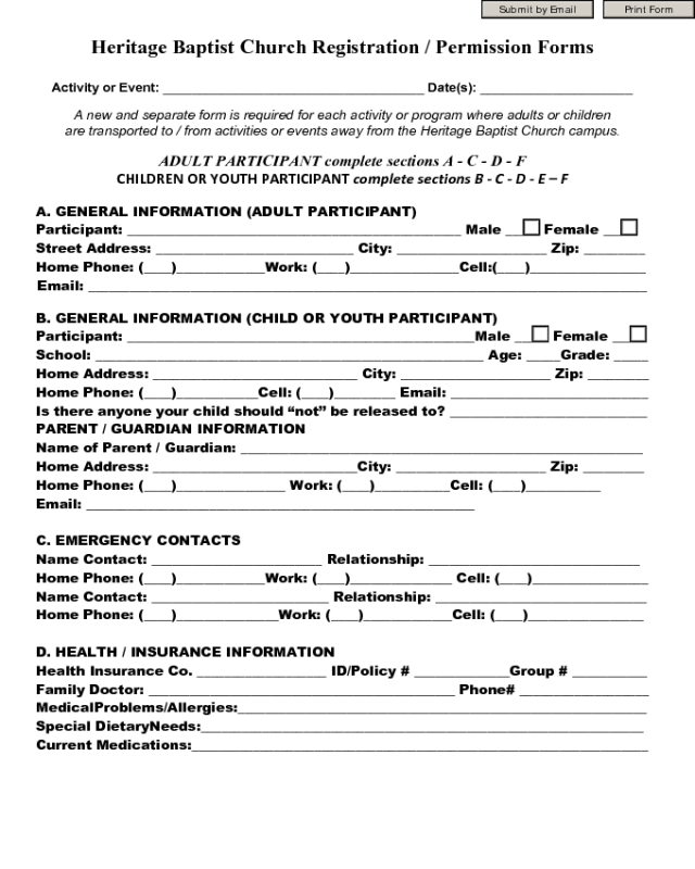 Heritage Baptist Church Registration Form