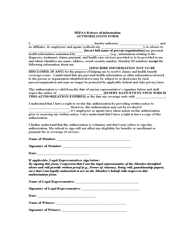 HIPAA Authorization Sample Form