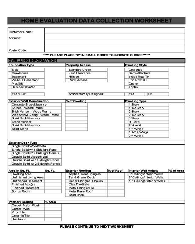 Home Evaluation Data Collection Worksheet