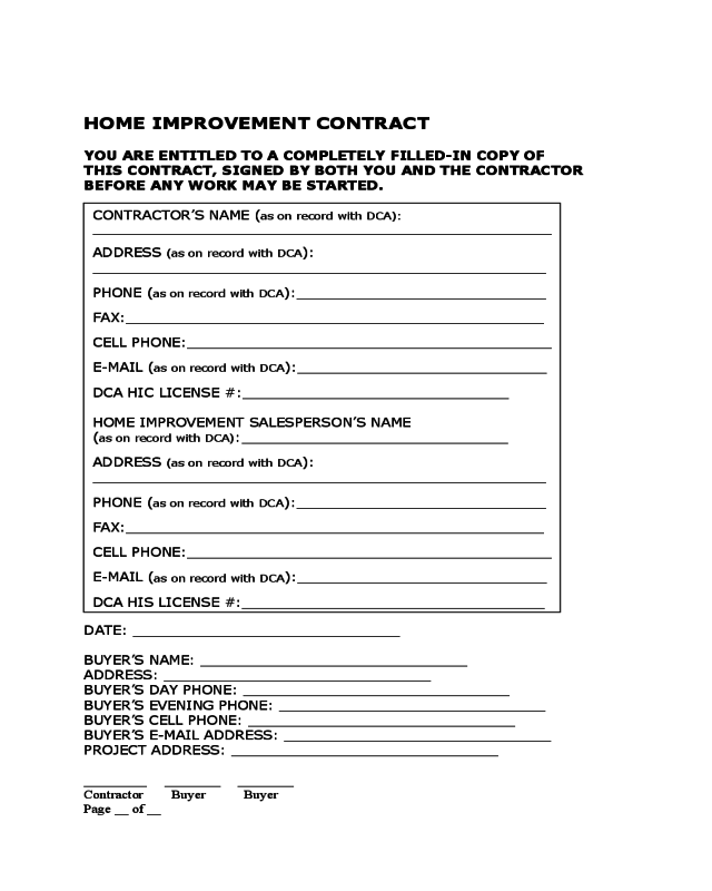 Home Improvement Contract