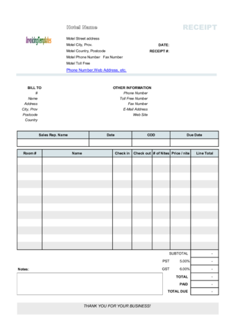 2021 hotel receipt template fillable printable pdf forms handypdf