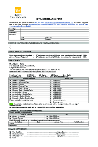 2022 Hotel Registration Form - Fillable, Printable PDF & Forms | Handypdf
