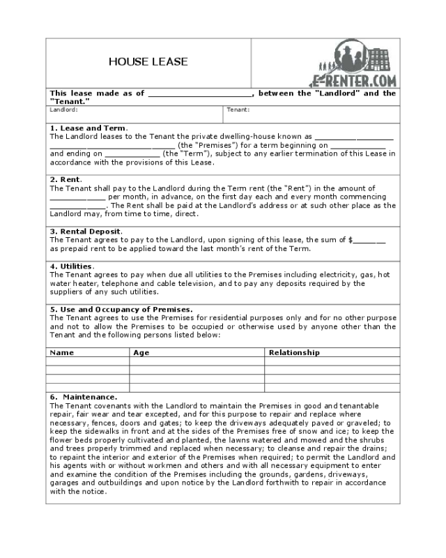 House Rental and Lease Form
