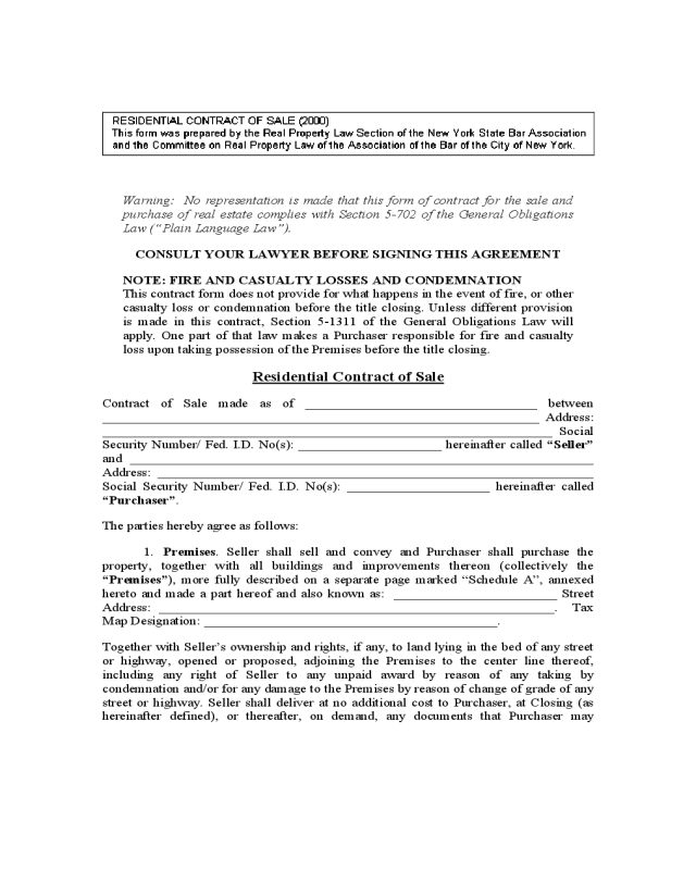 House Sale Contract Form - New York