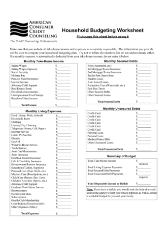 2024 Household Budget Form - Fillable, Printable PDF & Forms | Handypdf