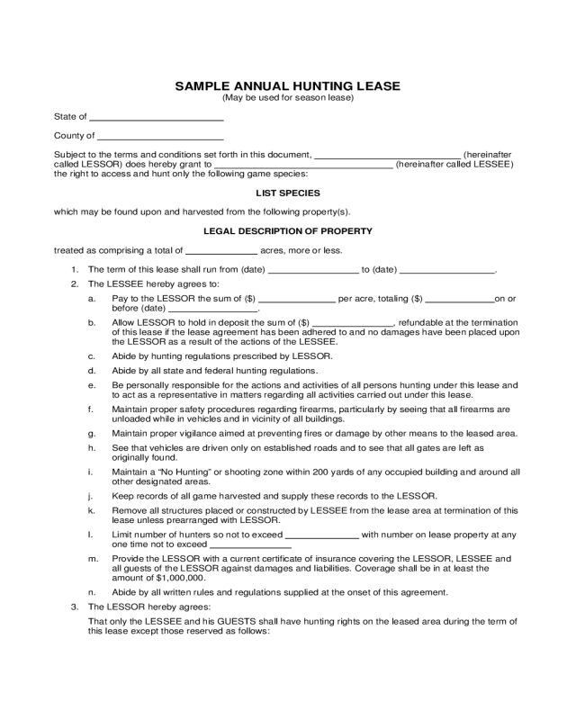 Hunting Rental and Lease Sample Form