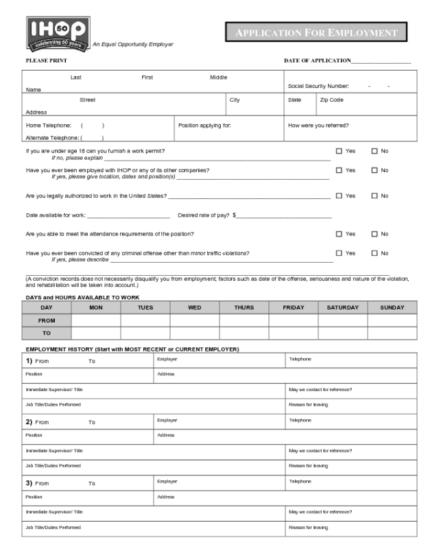 IHOP Application Form