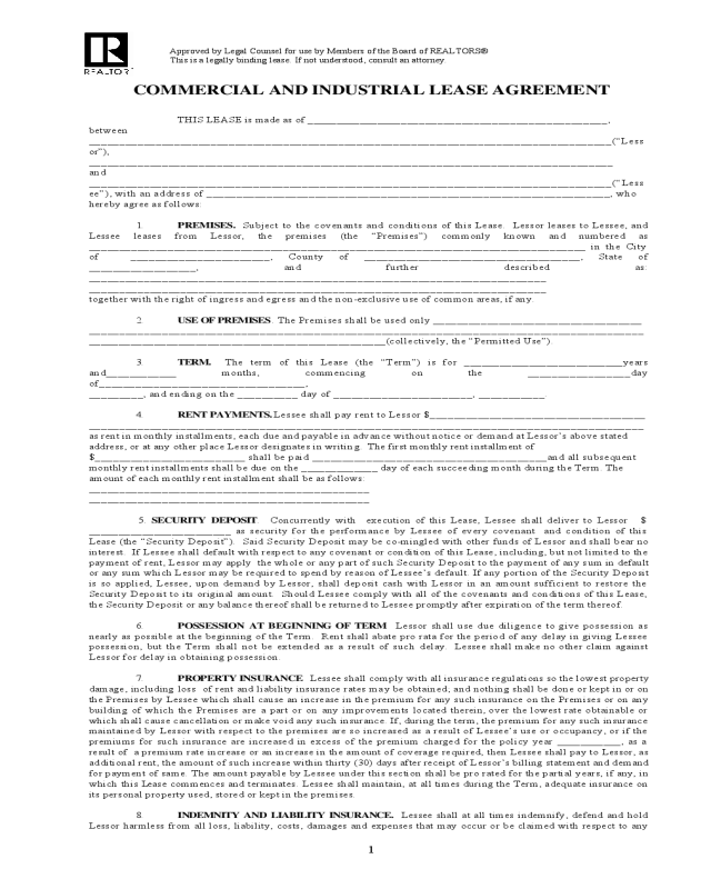 Illinois Commercial/Industrial Lease Agreement