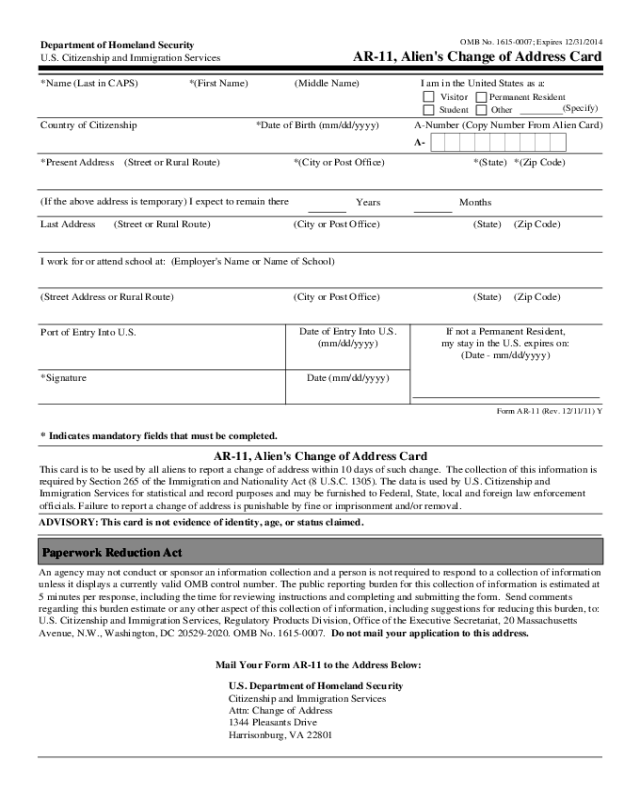 Immigration Address Change Form Edit Fill Sign Online Handypdf