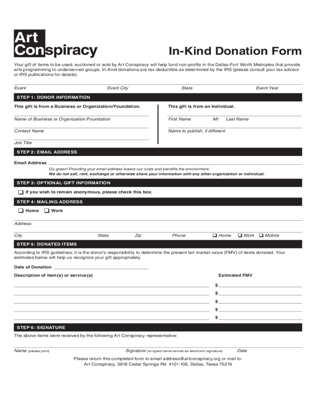 In-kind Donation Form - Texas