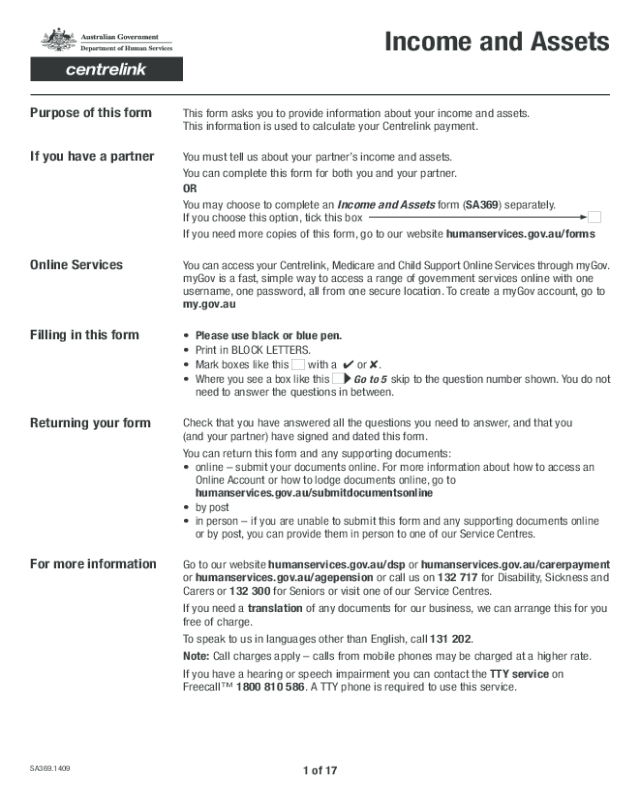 Income and Assets Sample Form