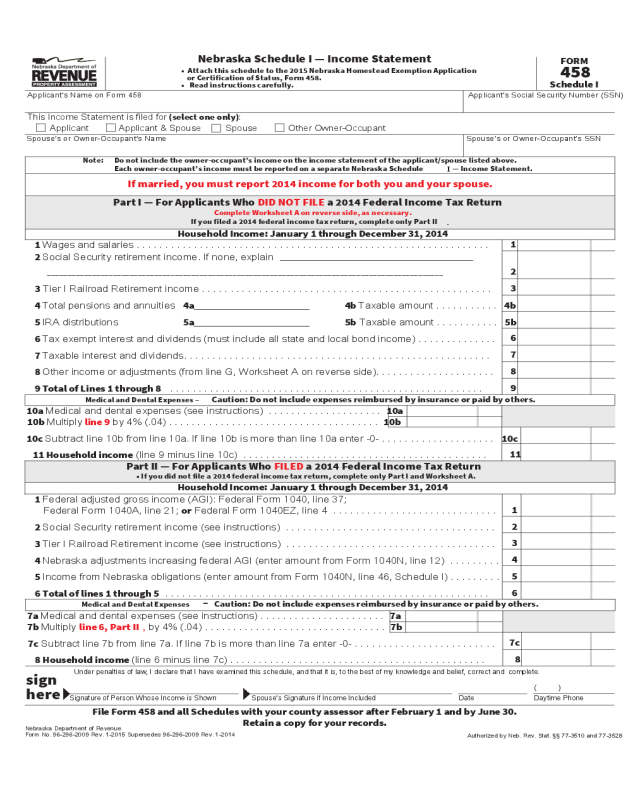 Income Statement Form - Nebraska
