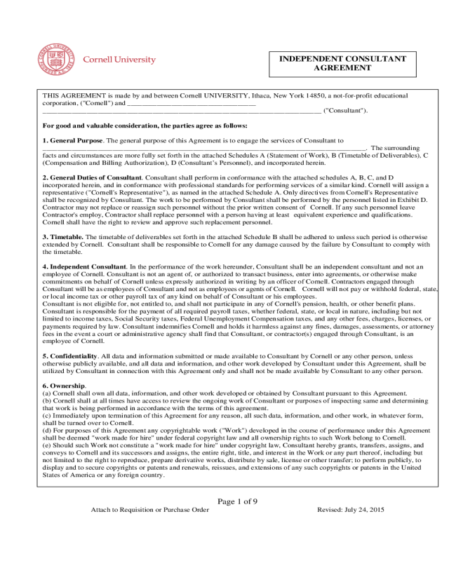 Independent Consultant Agreement - Cornell University