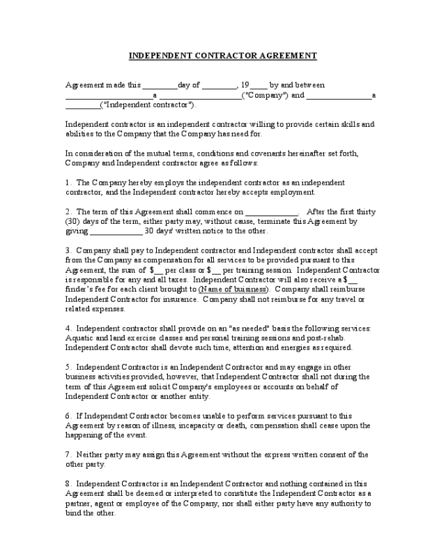 Independent Contractor Agreement Edit Fill Sign Online Handypdf