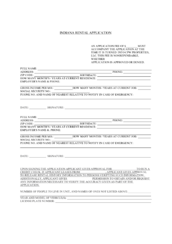 Indiana Standard Rental Application - Edit, Fill, Sign Online | Handypdf