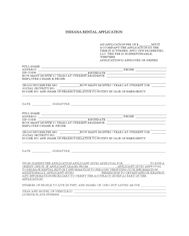 Indiana Standard Rental Application
