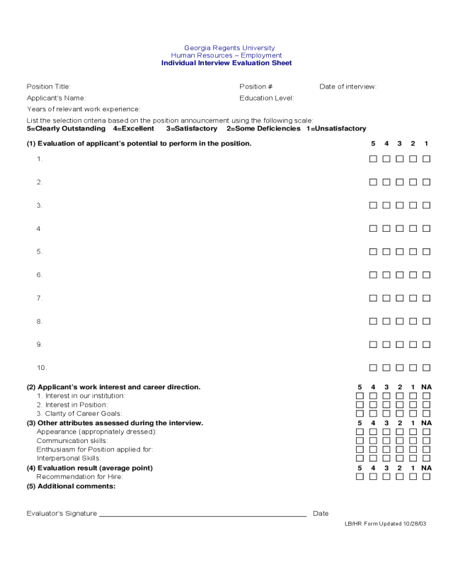Individual Interview Evaluation Sheet