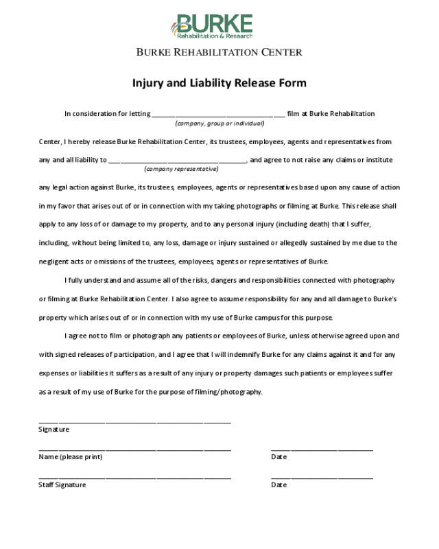 Injury and Liability Release Form
