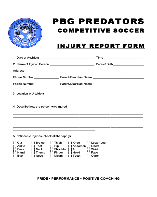 Injury Report Sample Form
