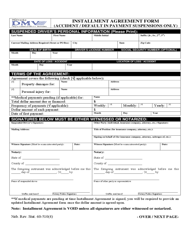 Installment Contract Form - Nebraska
