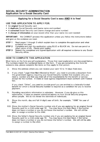 2024 Social Security Application Form Fillable Printable PDF Forms   Instructions And Sample Of Application For A Social Security Card Page1 M 