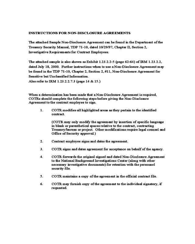 Instructions for Non-Disclosure Agreement