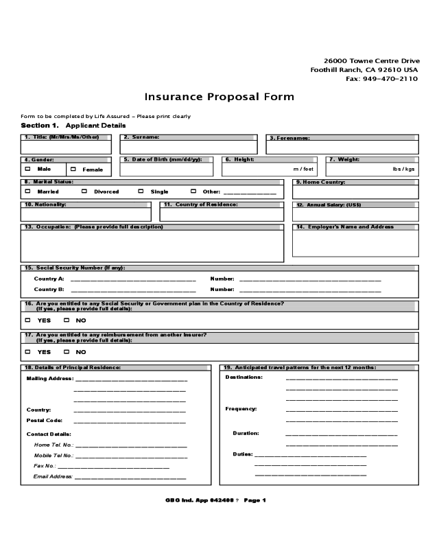 Insurance Proposal Form - Global Benefits Group