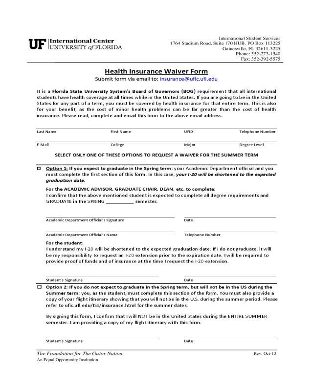 Insurance Waiver Form - University of Florida