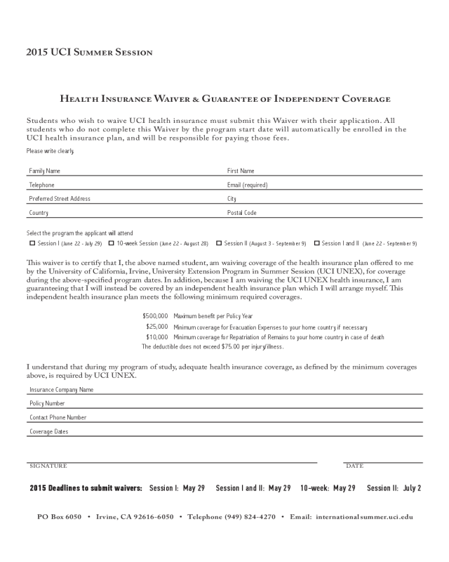 Insurance Waiver Template