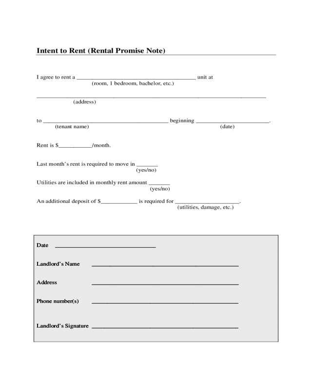 Intent To Rent Sample Form