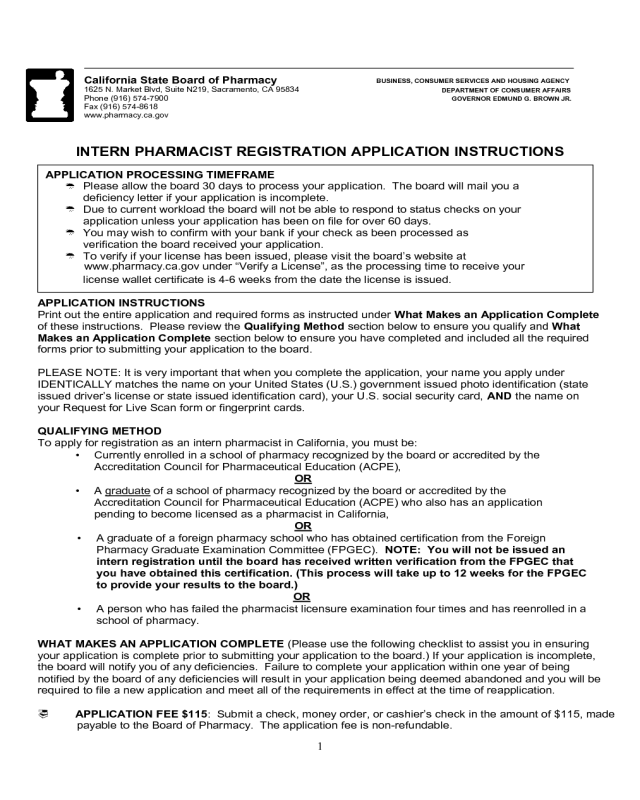 Intern Pharmacist Registration Application Instructions - California