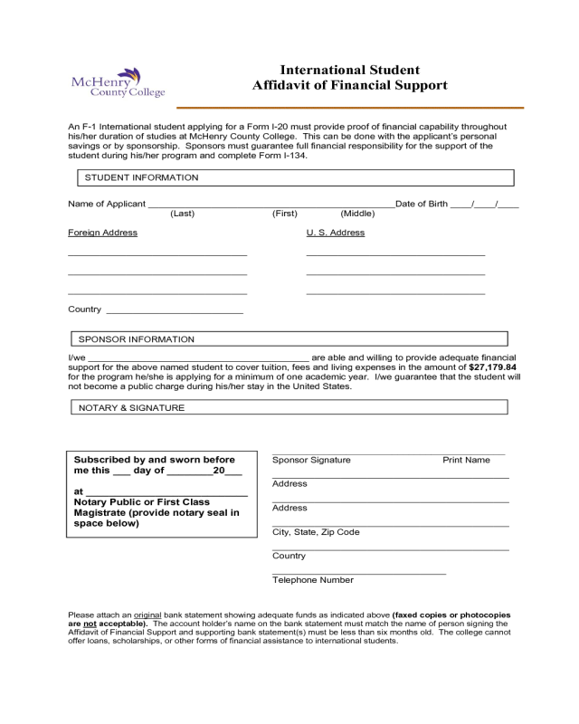 International Student Affidavit of Financial Support - McHenry County College