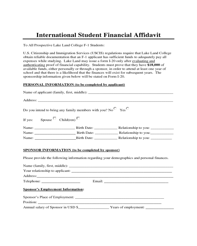 International Student Financial Affidavit - Lake Land College