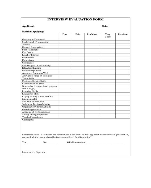 Interview Evaluation Form Sample