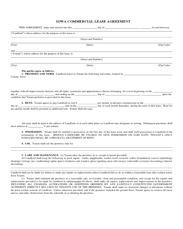 Iowa Commercial Lease Agreement
