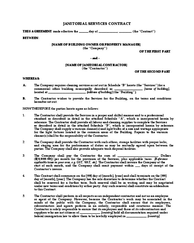 Janitorial Service Contract Template from handypdf.com