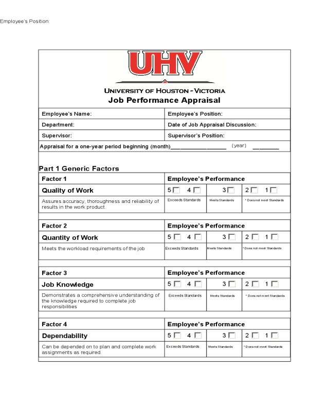 Job Performance Evaluation Form - Texas