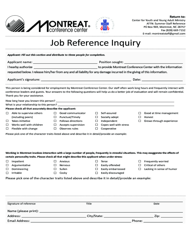 Job Reference Template - Montreat