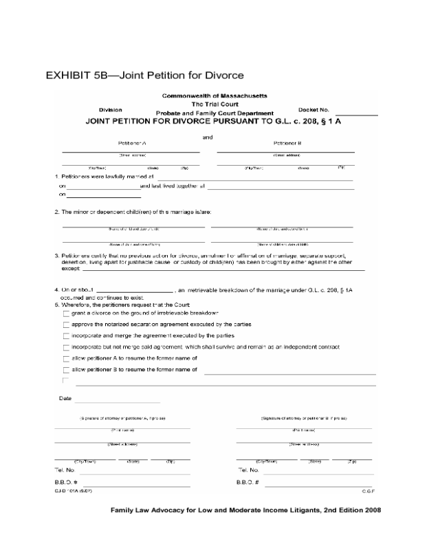 Joint Petition for Divorce - Massachusetts