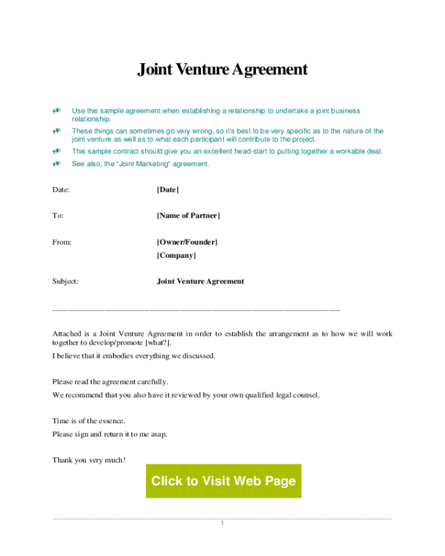 Joint Venture Agreement Sample