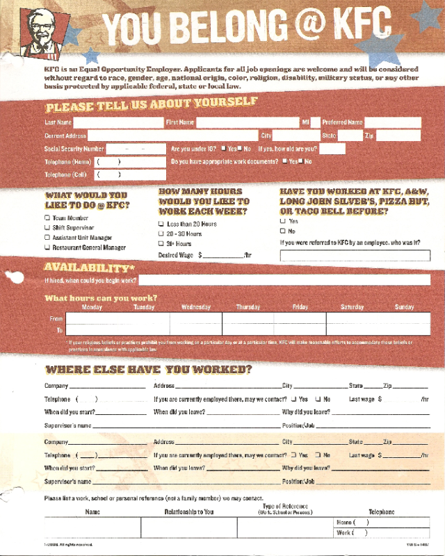 KFC Application Form