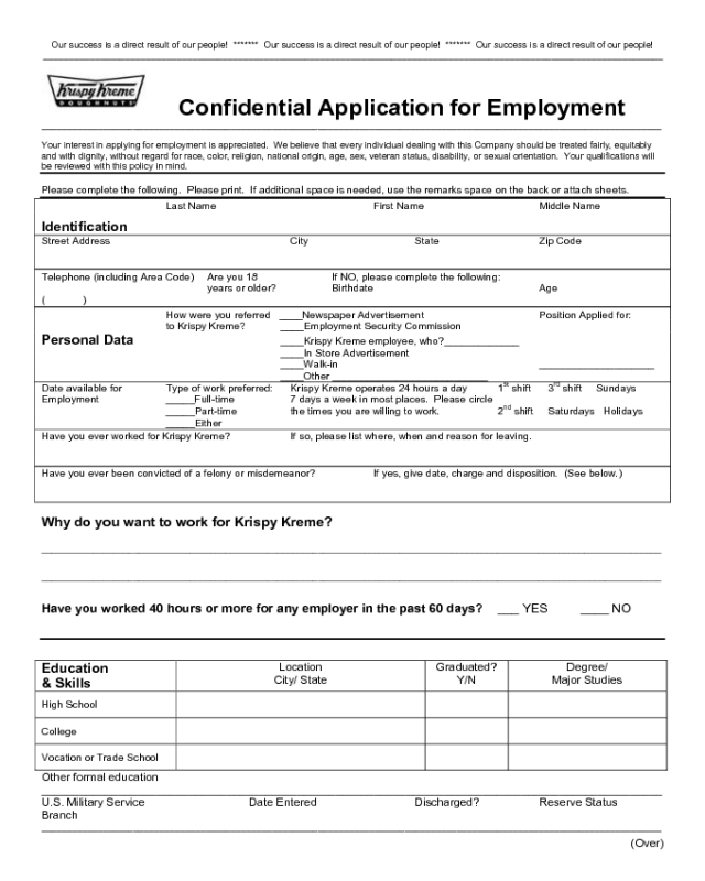 Krispy Kreme Application Form