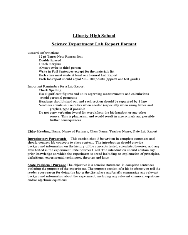 Lab Report Format - Liberty High School