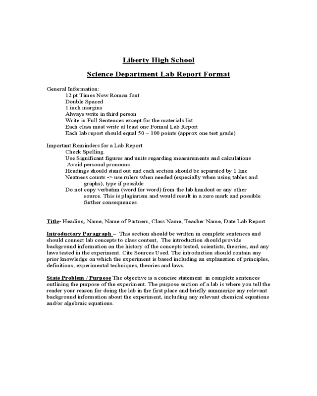 lab report format middle school