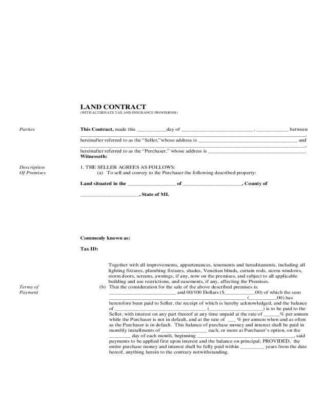 Land Contract Form - Michigan