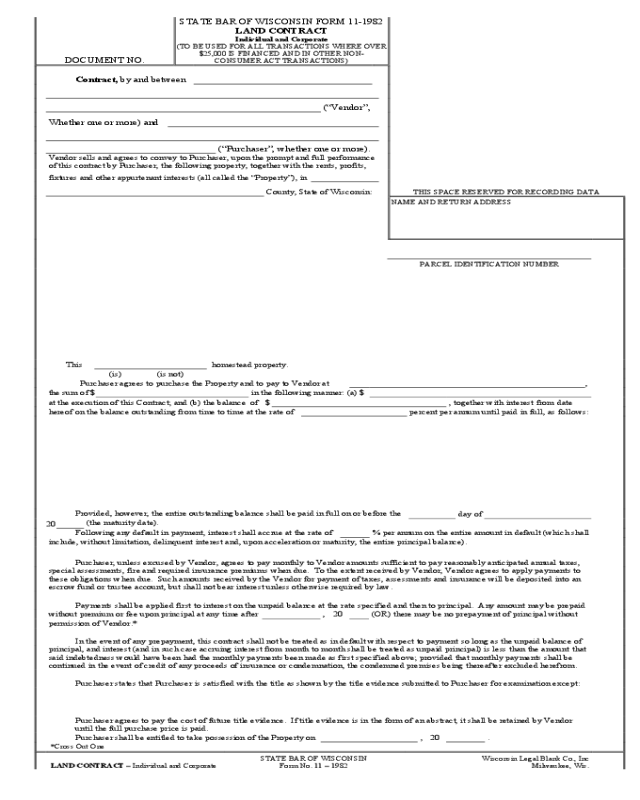 Land Contract Individual and Corporate - Wisconsin