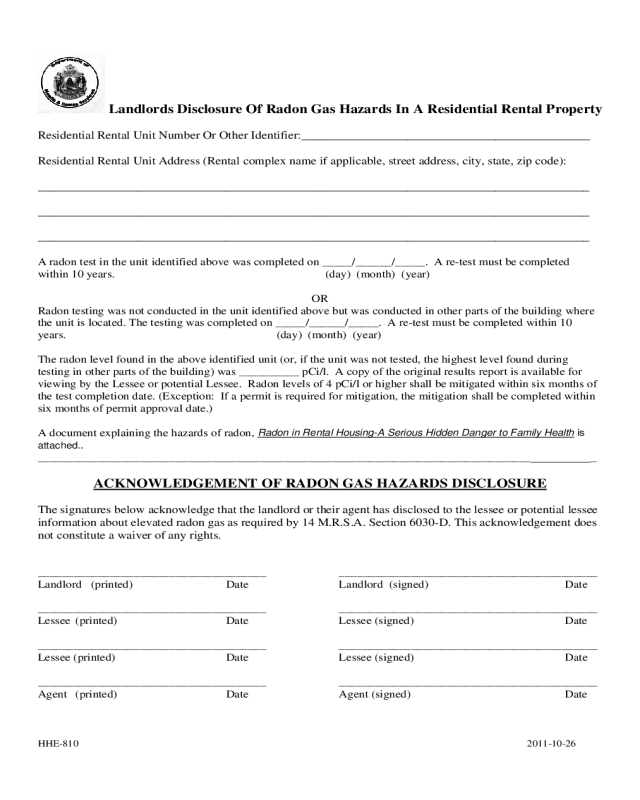 Landlords Disclosure of Radon Gas Hazards in a Residential Rental Property