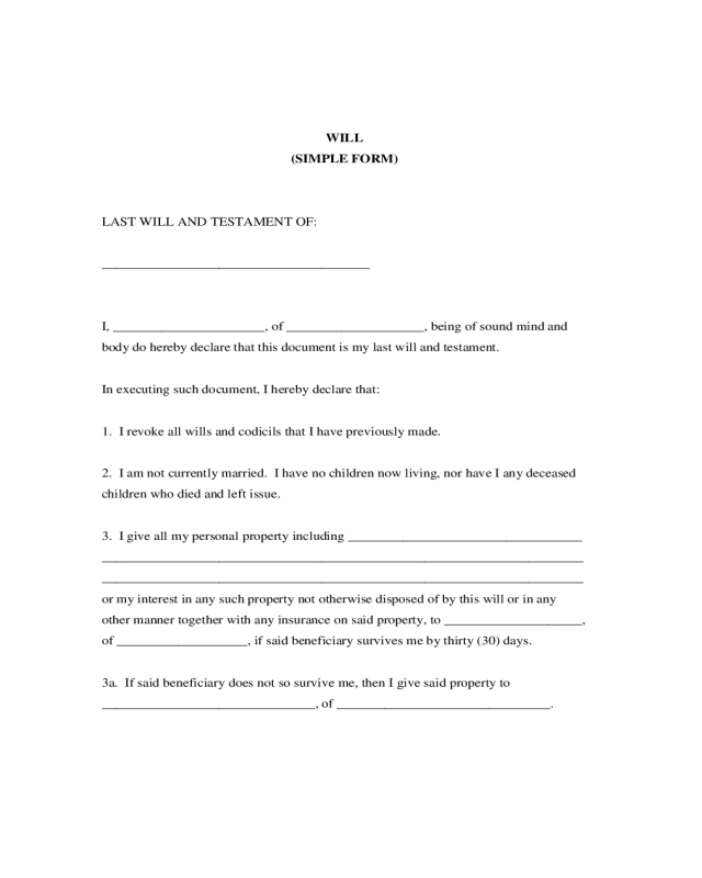 Last Will and Testament Template - Edit, Fill, Sign Online 