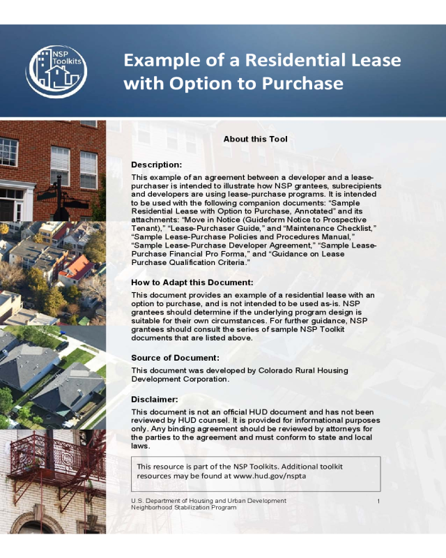 Lease Agreement With Option to Purchase